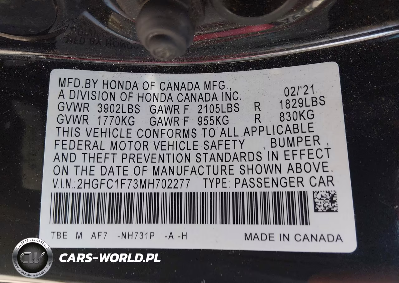 2021 Honda Civic Ex-L VIN:2HGFC1F73MH702277 - 9