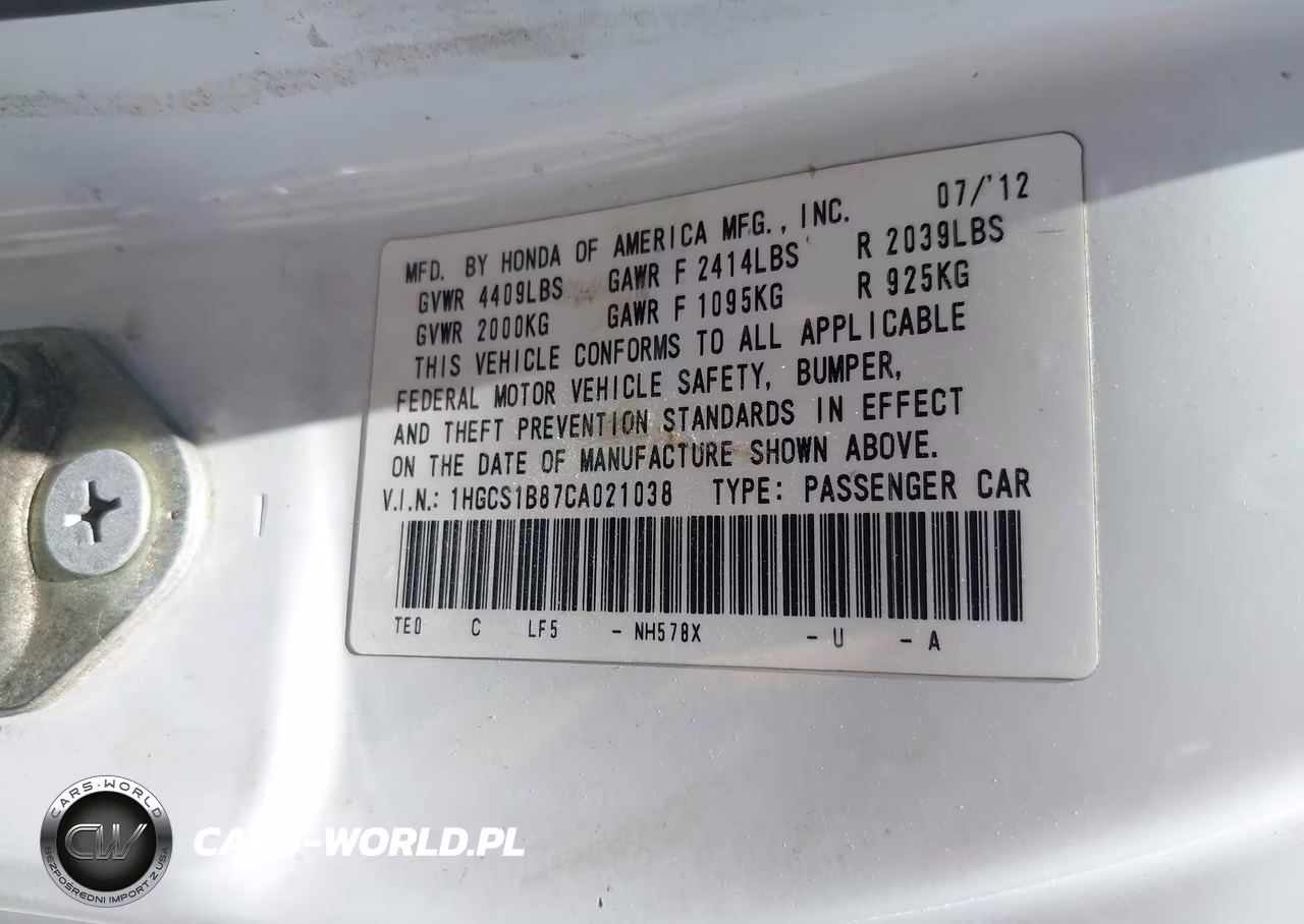 2012 Honda Accord 2.4 Ex-L VIN:1HGCS1B87CA021038 - 9