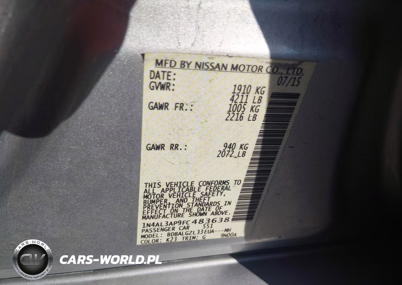 2015 Nissan Altima 2.5 S VIN:1N4AL3AP9FC483638 - 9