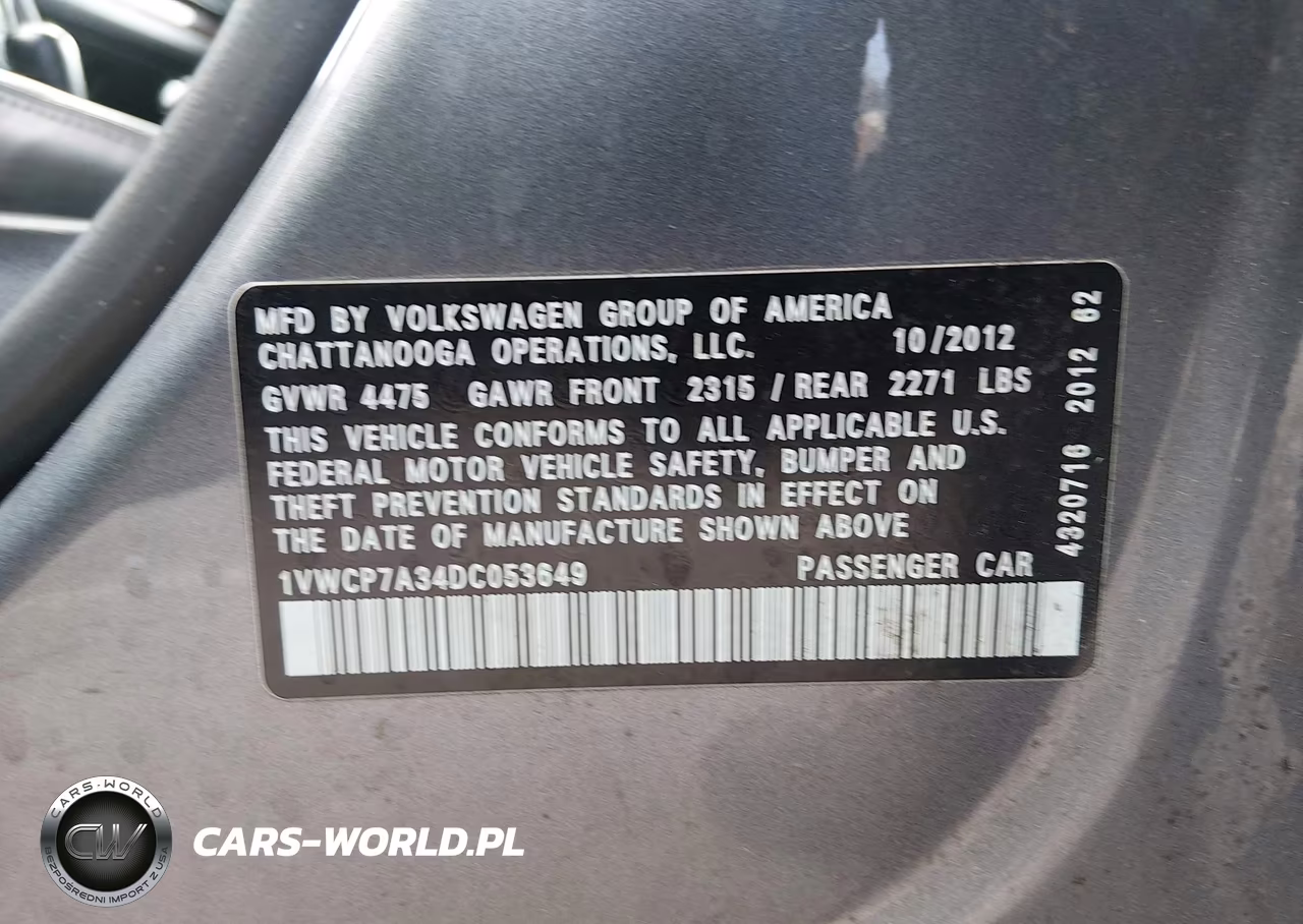 2013 Volkswagen Passat 2.5L Sel Premium VIN:1VWCP7A34DC053649 - 9