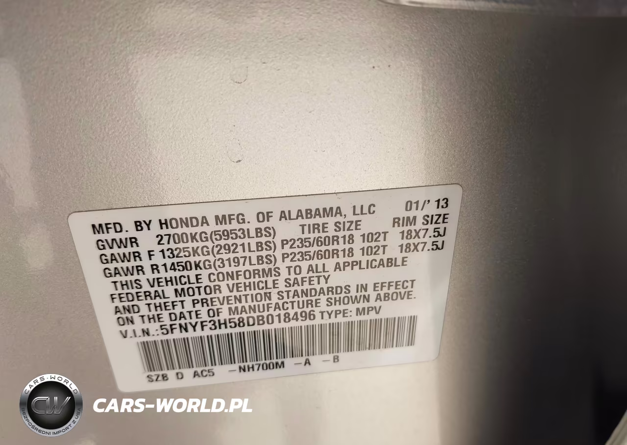 2013 Honda Pilot Ex-L VIN:5FNYF3H58DB018496 - 9