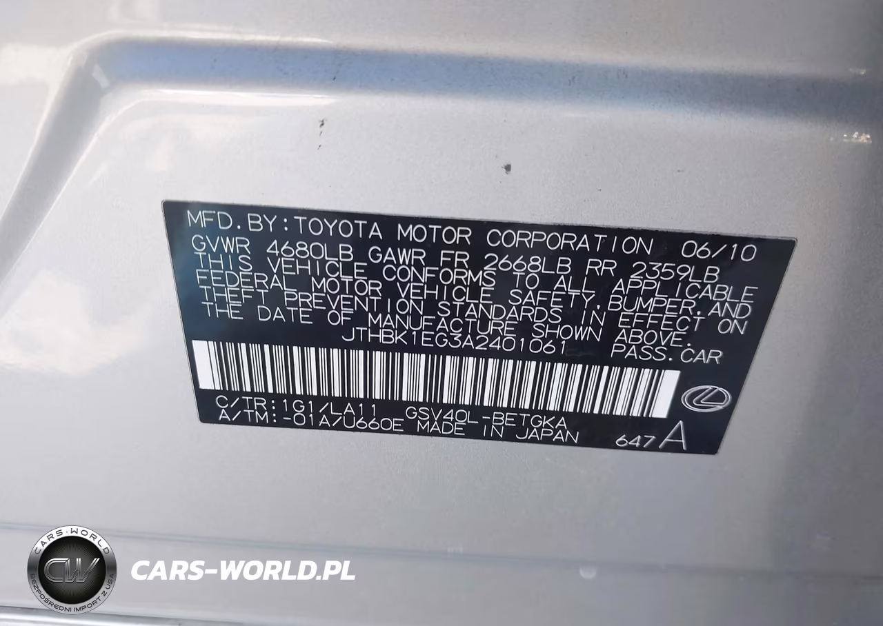 2010 Lexus Es 350 VIN:JTHBK1EG3A2401061 - 9