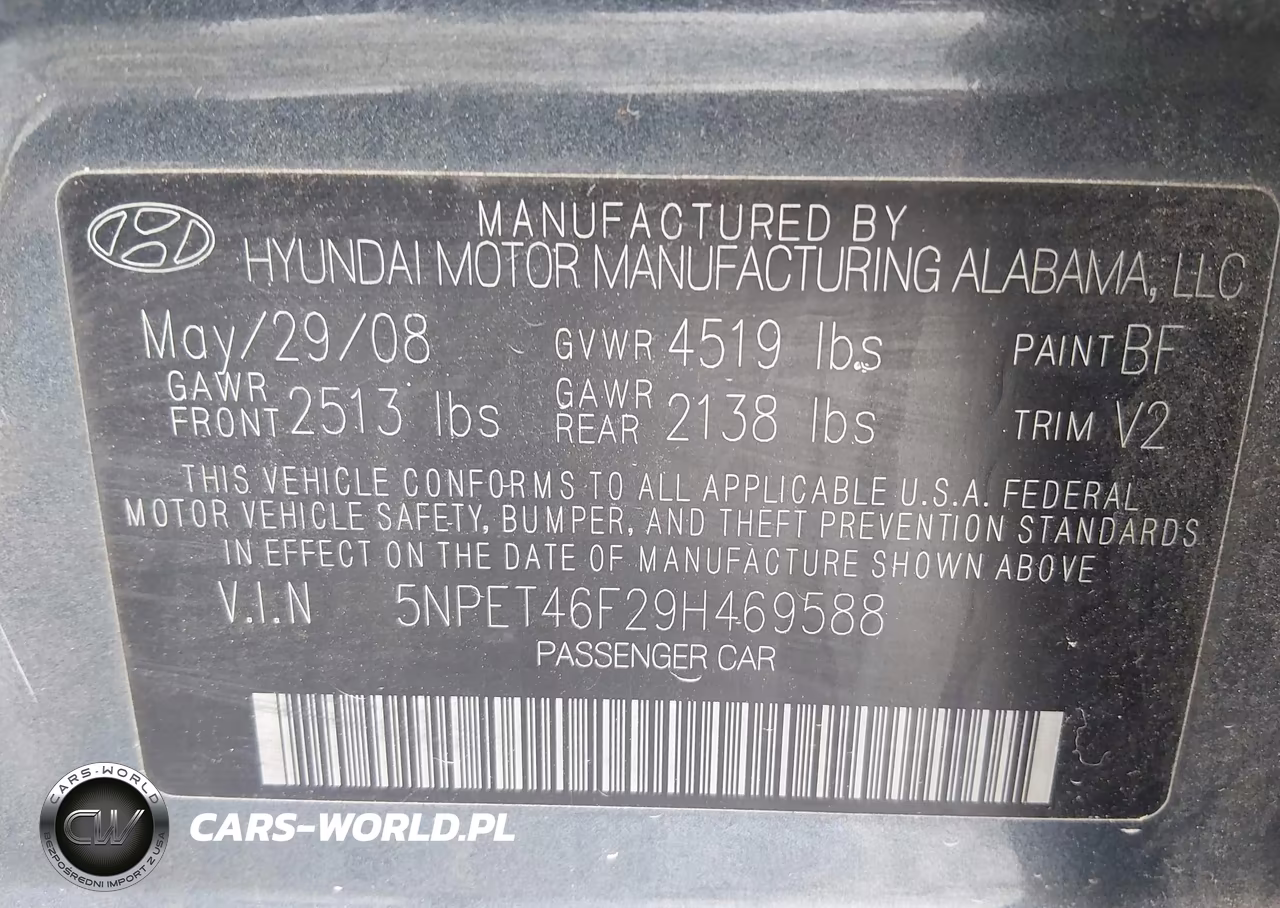 2009 Hyundai Sonata Gls V6 VIN:5NPET46F29H469588 - 9