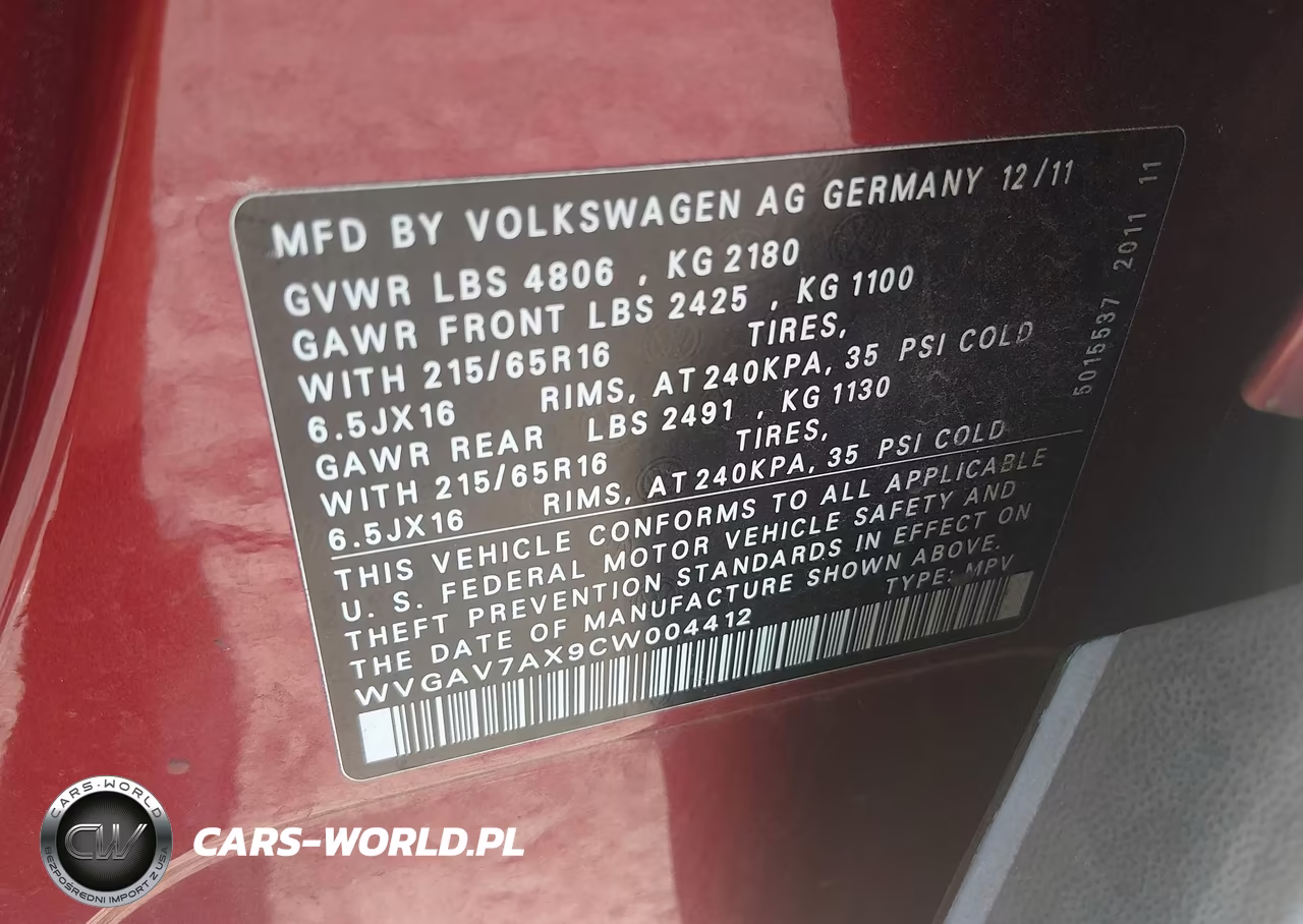 2012 Volkswagen Tiguan S VIN:WVGAV7AX9CW004412 - 9