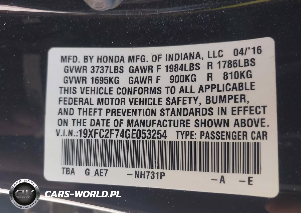 2016 Honda Civic Ex VIN:19XFC2F74GE053254 - 9