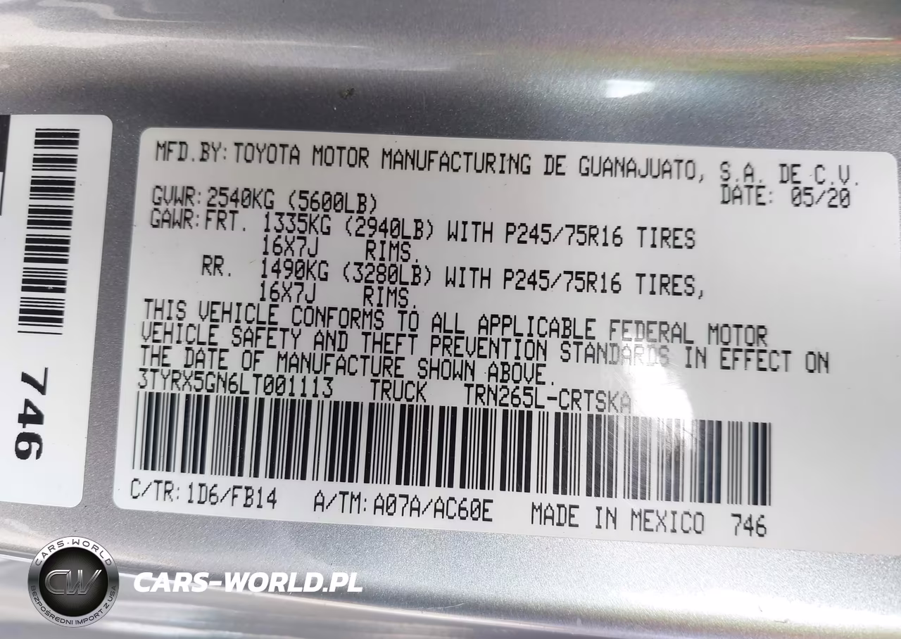 2020 Toyota Tacoma Sr VIN:3TYRX5GN6LT001113 - 9