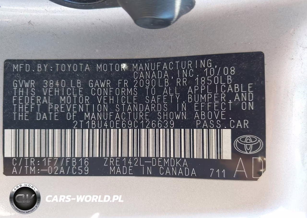 2009 Toyota Corolla VIN:2T1BU40E69C126639 - 9
