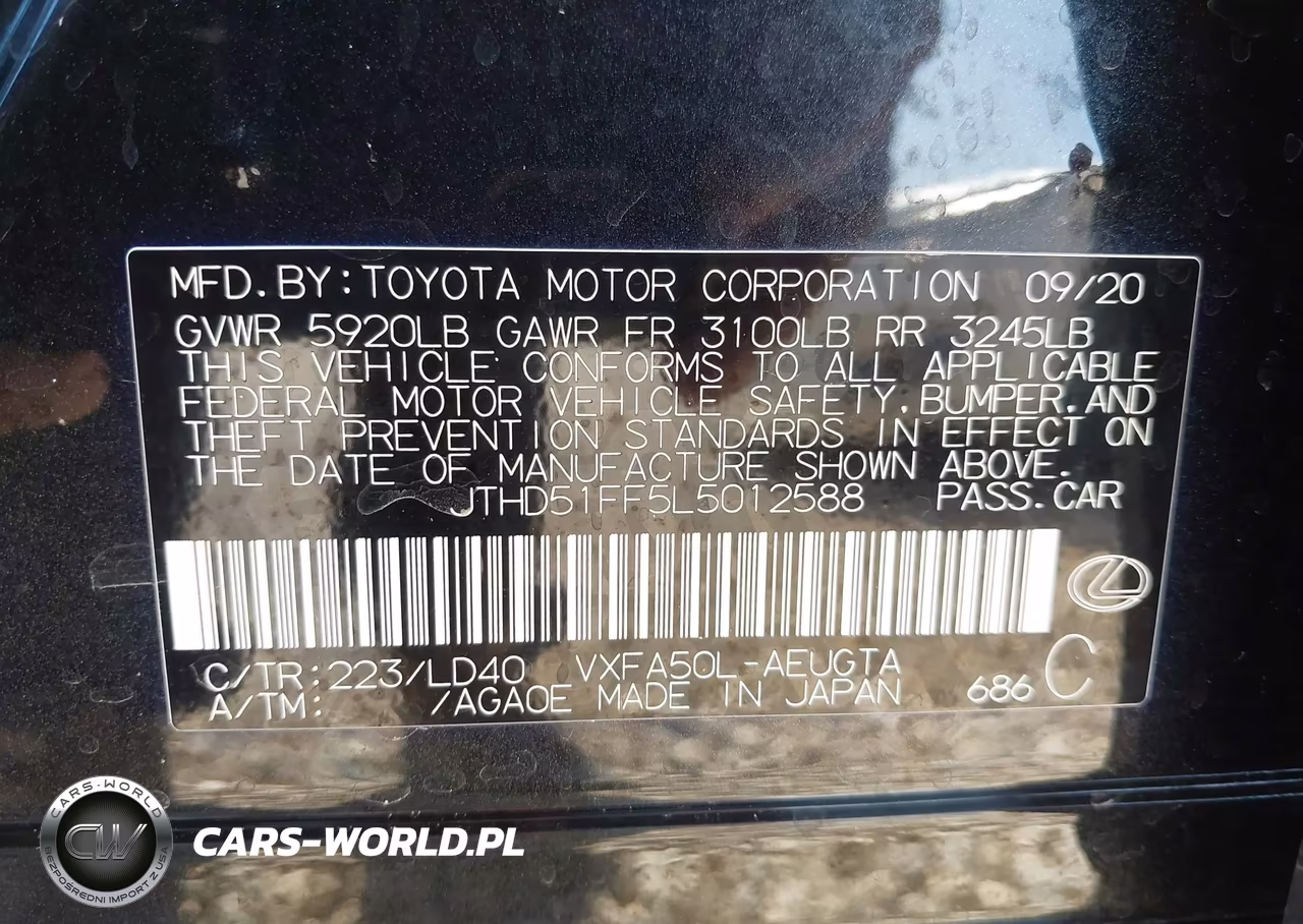 2020 Lexus Ls 500 VIN:JTHD51FF5L5012588 - 9