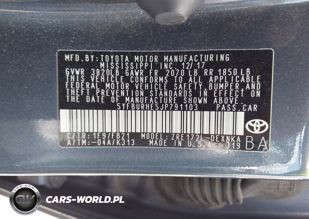2018 Toyota Corolla Le VIN:5YFBURHE5JP791103 - 9