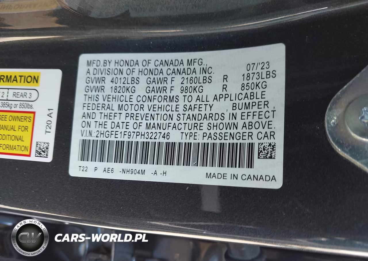 2023 Honda Civic Touring VIN:2HGFE1F97PH322746 - 9