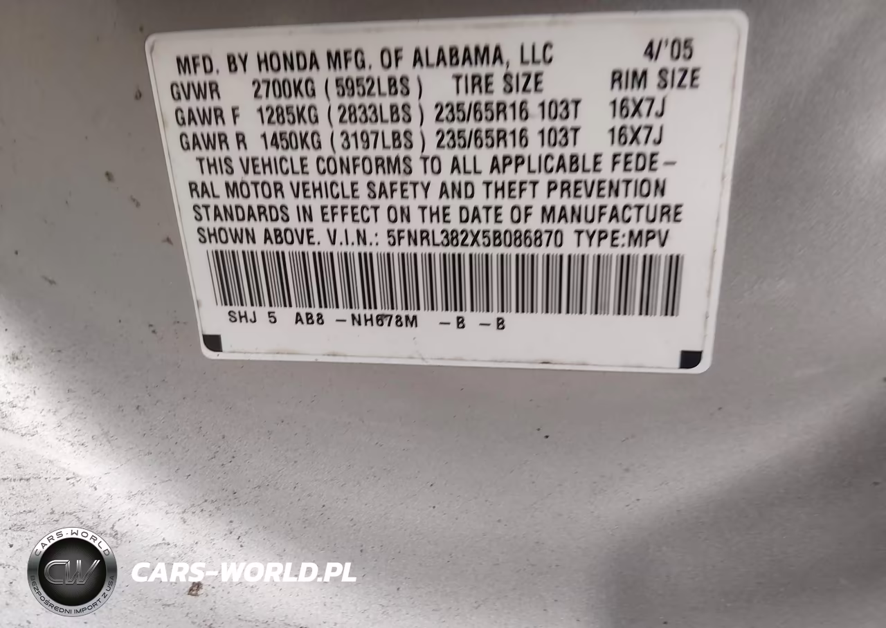 2005 Honda Odyssey Lx VIN:5FNRL382X5B086870 - 9