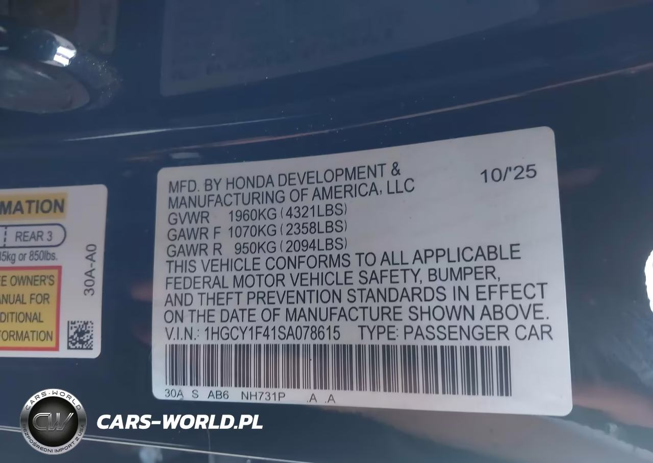 2025 Honda Accord Se VIN:1HGCY1F41SA078615 - 9