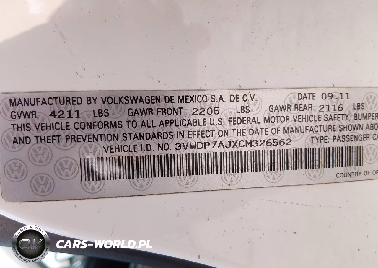 2012 Volkswagen Jetta 2.5L Se VIN:3VWDP7AJXCM326562 - 9