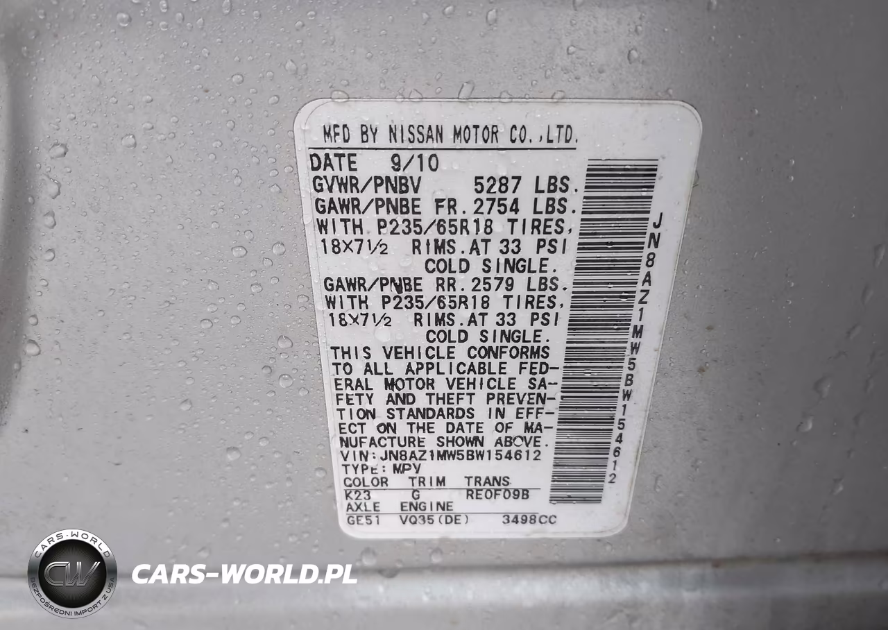 2011 Nissan Murano Sl VIN:JN8AZ1MW5BW154612 - 9