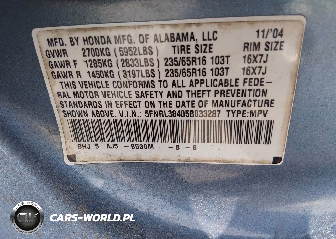 2005 Honda Odyssey Ex VIN:5FNRL38405B033287 - 9