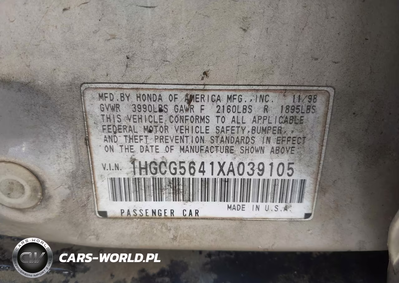 1999 Honda Accord Lx VIN:1HGCG5641XA039105 - 9