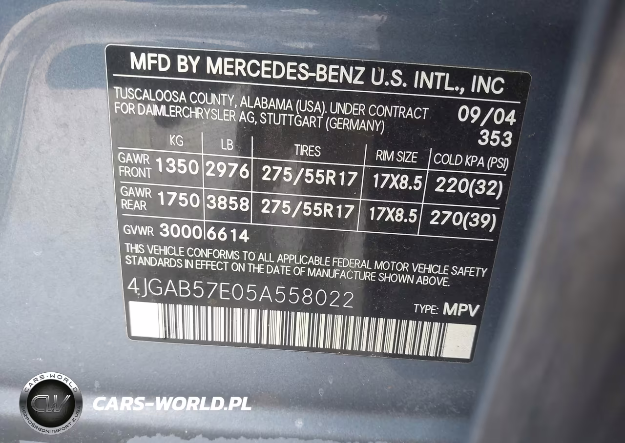 2005 Mercedes-Benz Ml 350 4Matic VIN:4JGAB57E05A558022 - 9