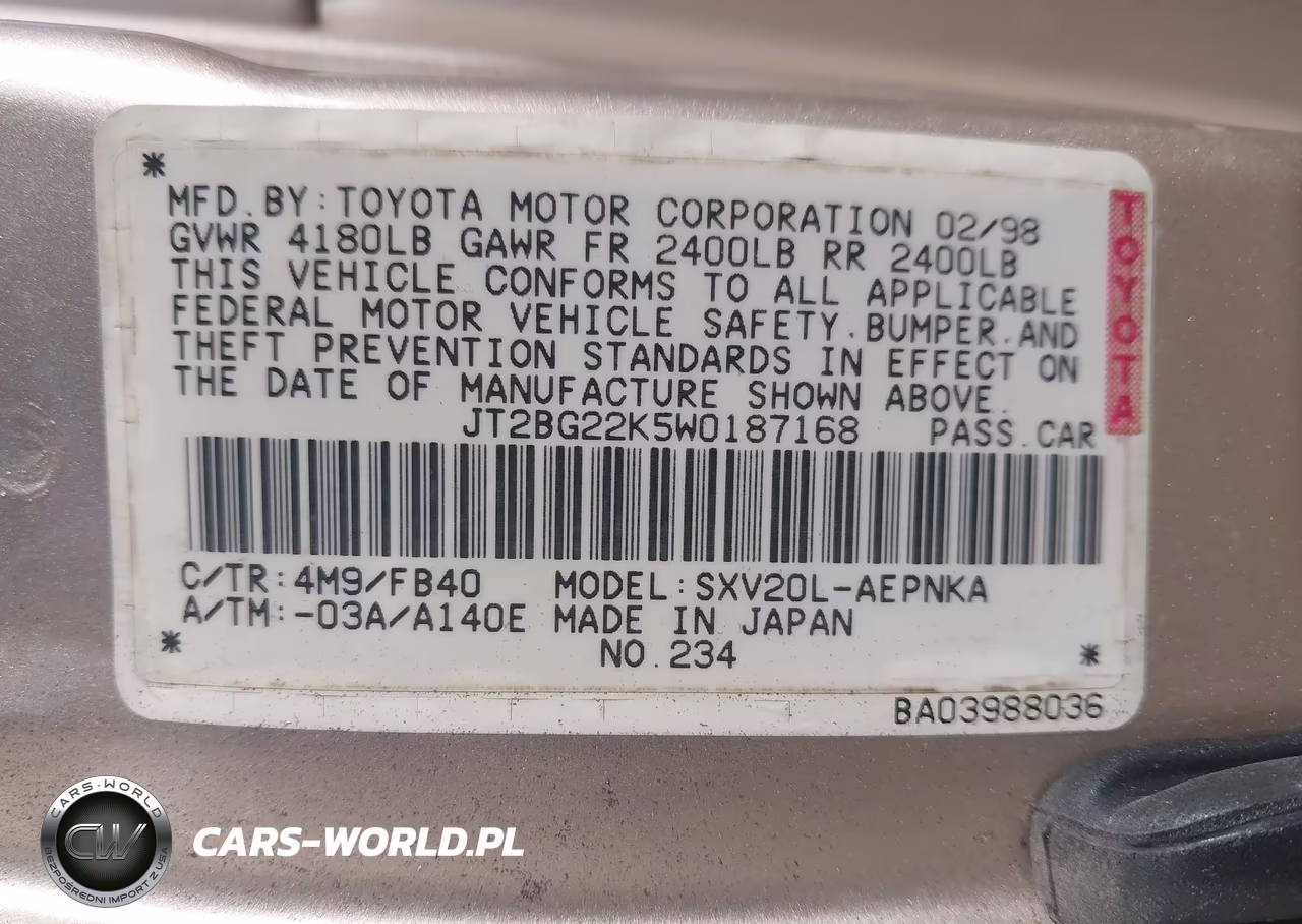 1998 Toyota Camry Le VIN:JT2BG22K5W0187168 - 9