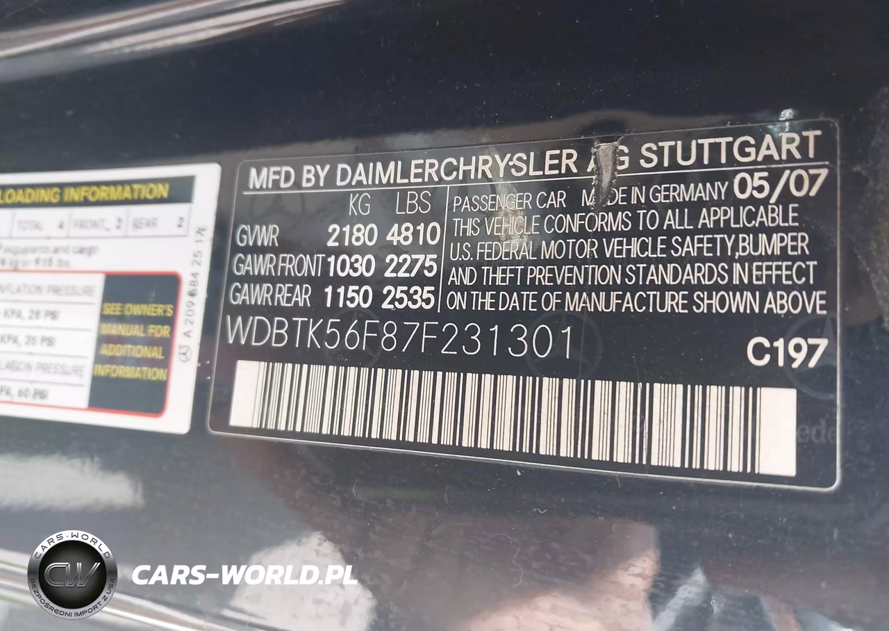 2007 Mercedes-Benz Clk 350 VIN:WDBTK56F87F231301 - 9