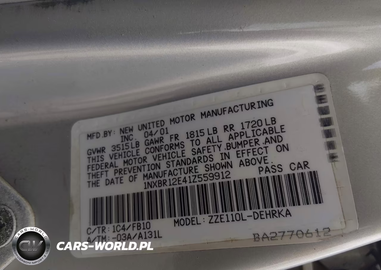 2001 Toyota Corolla Ce VIN:1NXBR12E41Z559912 - 9