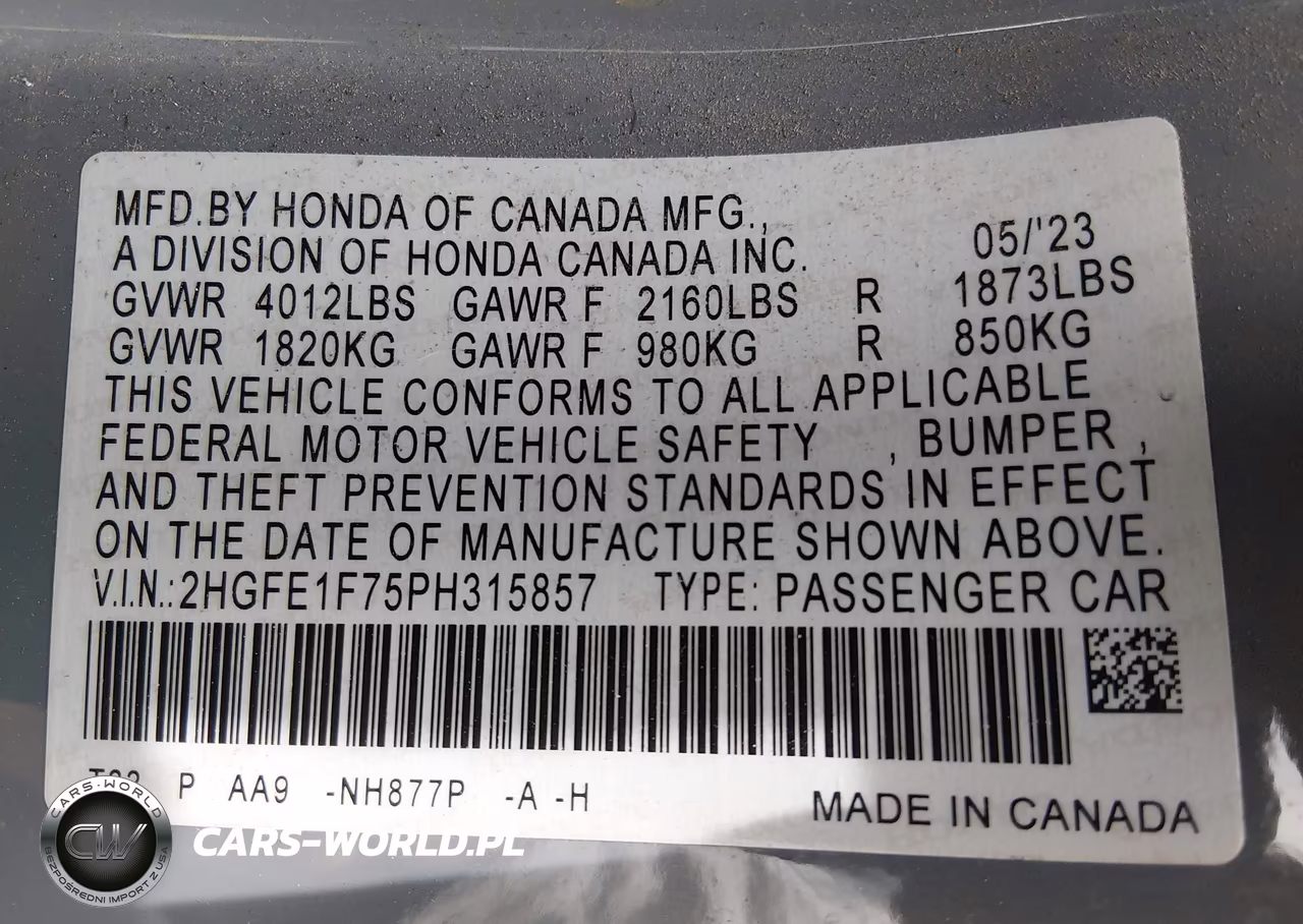 2023 Honda Civic Ex-Ex W-O Bsi VIN:2HGFE1F75PH315857 - 9