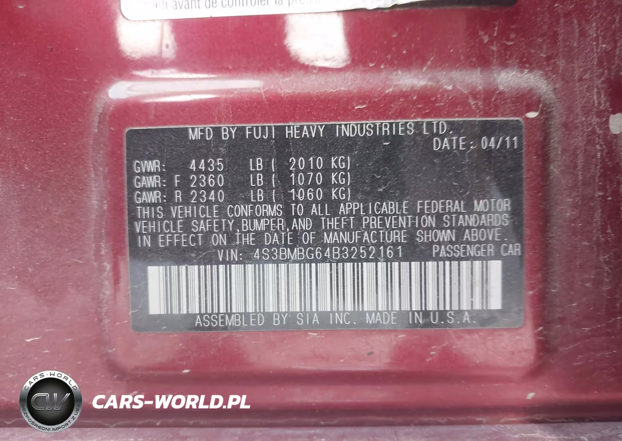 2011 Subaru Legacy 2.5I Premium VIN:4S3BMBG64B3252161 - 9