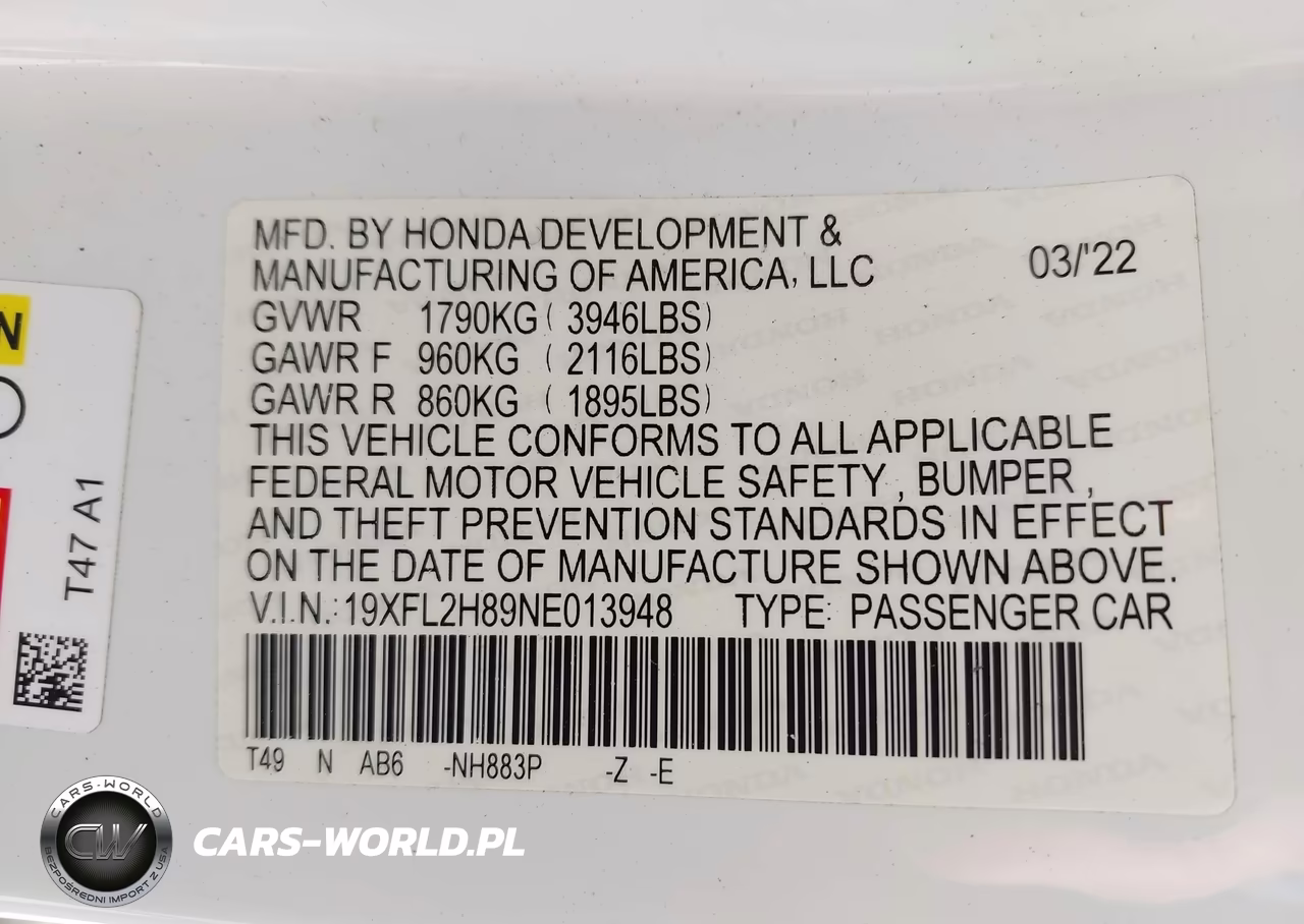 2022 Honda Civic Sport VIN:19XFL2H89NE013948 - 9