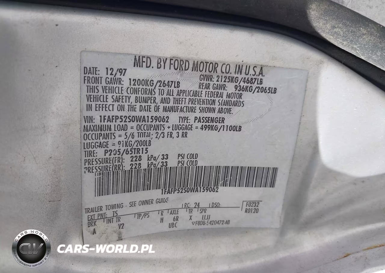 1998 Ford Taurus Lx-Se VIN:1FAFP52S0WA159062 - 9