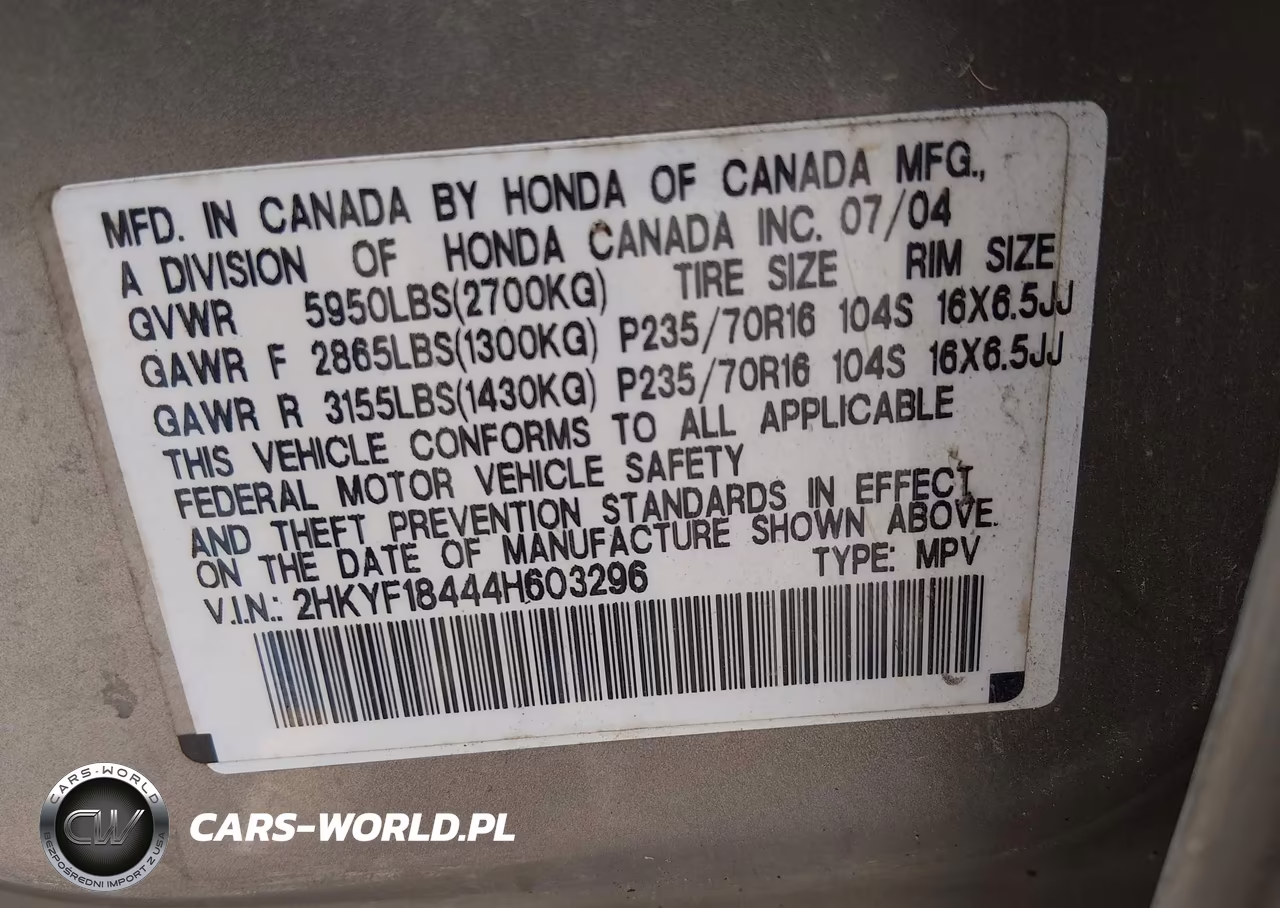 2004 Honda Pilot Ex VIN:2HKYF18444H603296 - 9