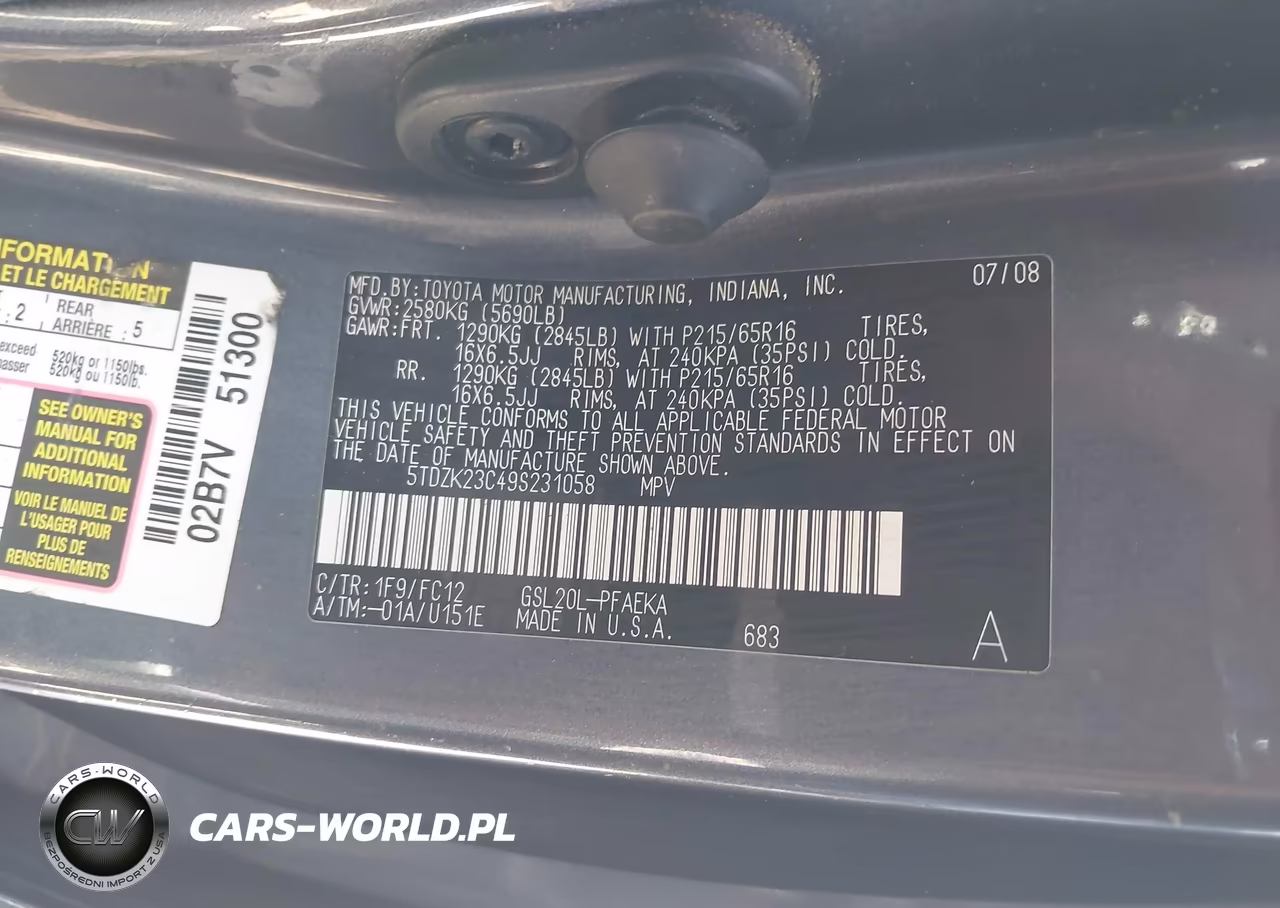 2009 Toyota Sienna Le VIN:5TDZK23C49S231058 - 9