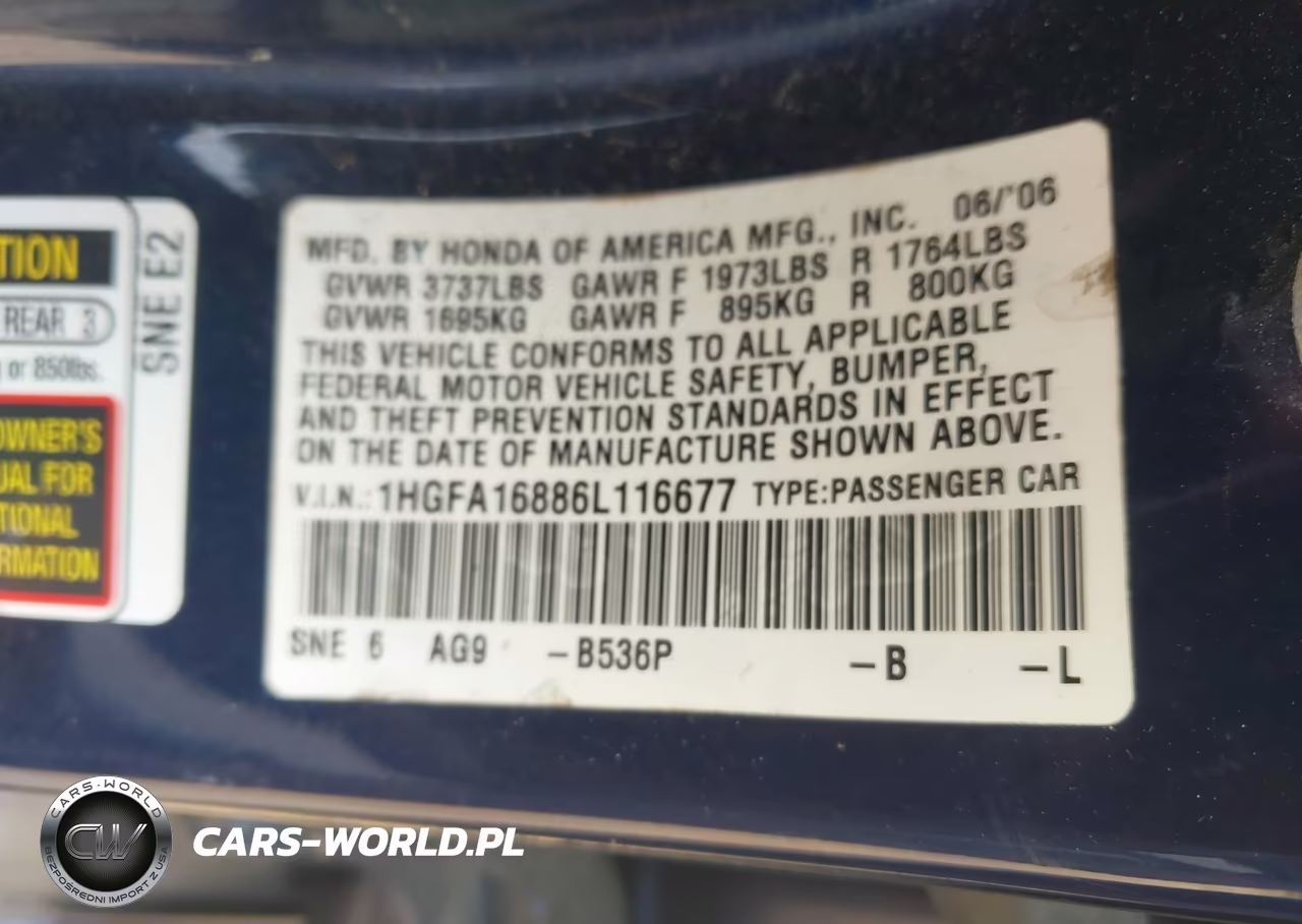 2006 Honda Civic Ex VIN:1HGFA16886L116677 - 9