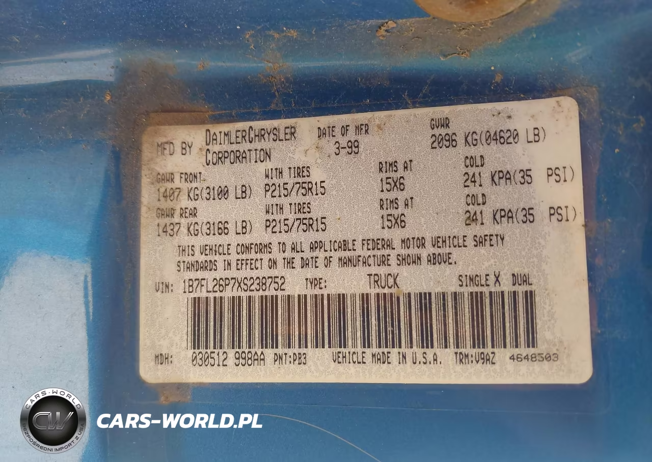 1999 Dodge Dakota Sport VIN:1B7FL26P7XS238752 - 9