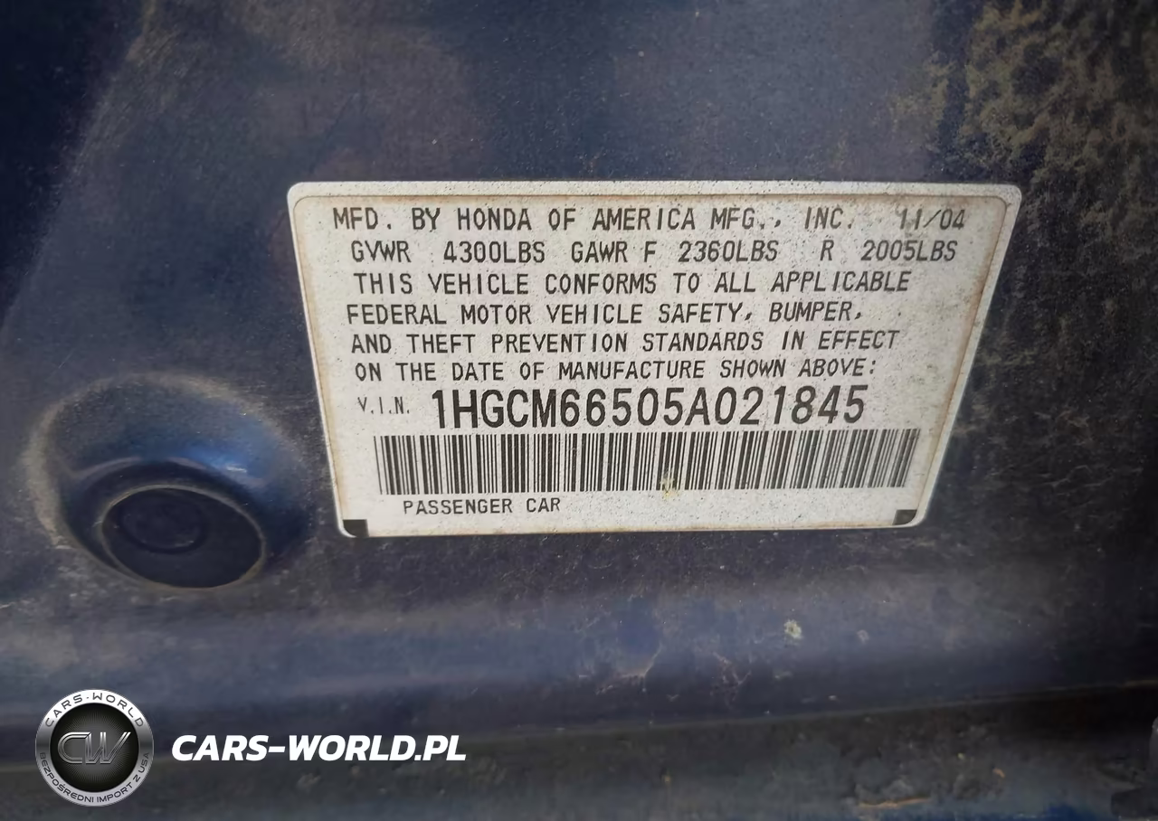 2005 Honda Accord 3.0 Ex VIN:1HGCM66505A021845 - 9