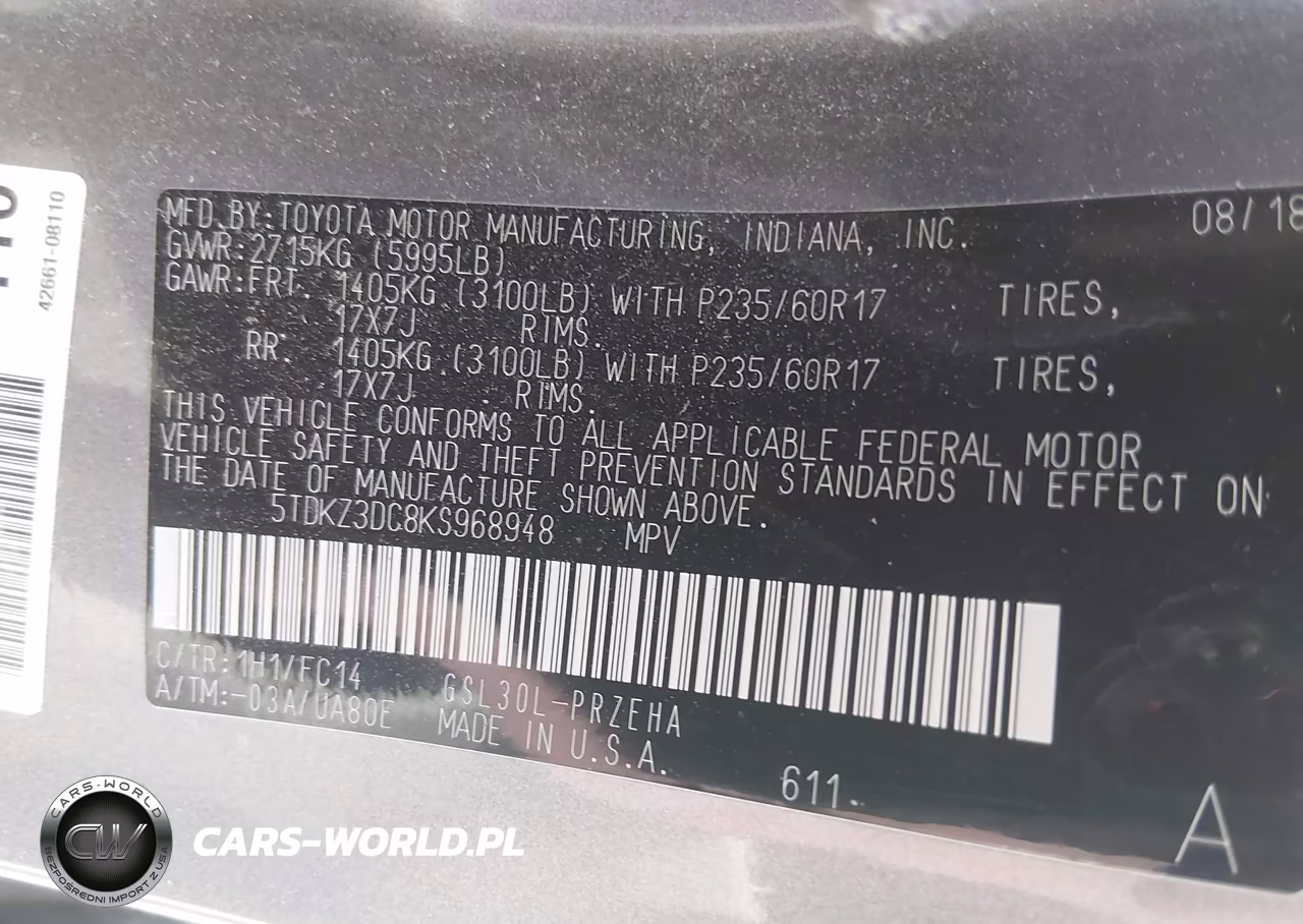 2019 Toyota Sienna Le 8 Passenger VIN:5TDKZ3DC8KS968948 - 9