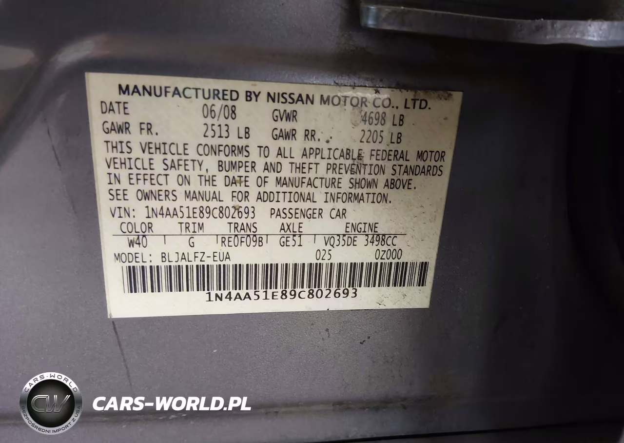 2009 Nissan Maxima 3.5 Sv VIN:1N4AA51E89C802693 - 9
