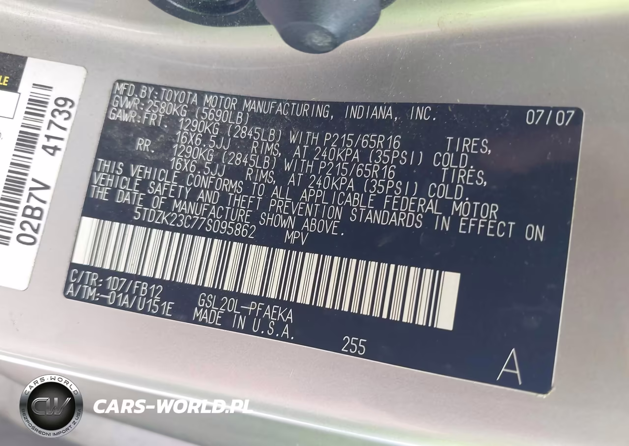2007 Toyota Sienna Ce VIN:5TDZK23C77S095862 - 9