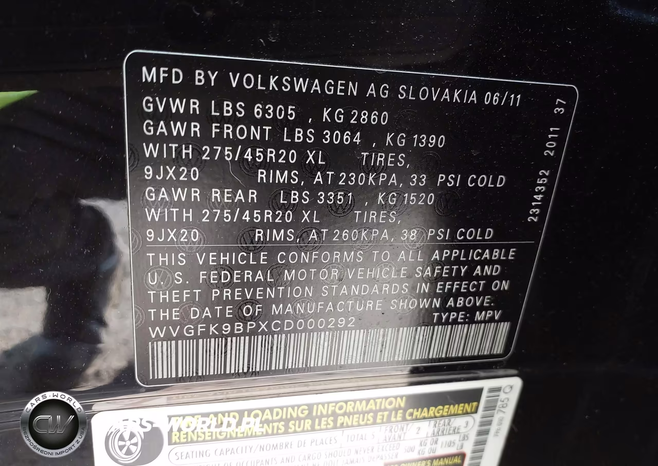 2012 Volkswagen Touareg Tdi Executive VIN:WVGFK9BPXCD000292 - 9
