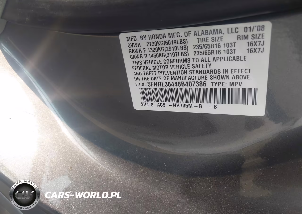 2008 Honda Odyssey Ex VIN:5FNRL38448B407386 - 9