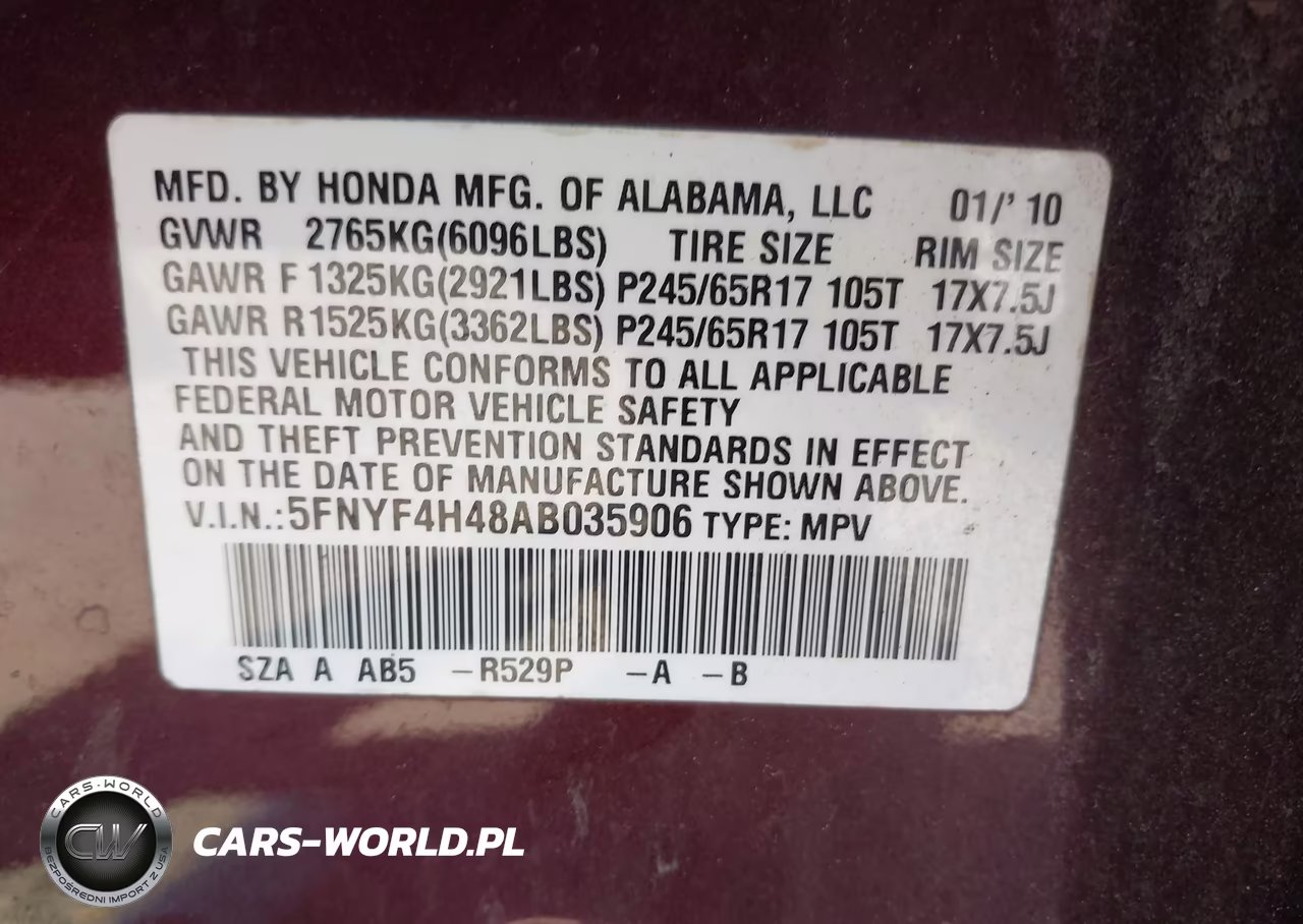 2010 Honda Pilot Ex VIN:5FNYF4H48AB035906 - 9