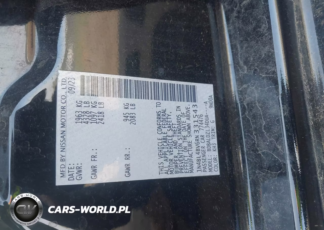 2024 Nissan Altima S Fwd VIN:1N4BL4BV6RN331543 - 9