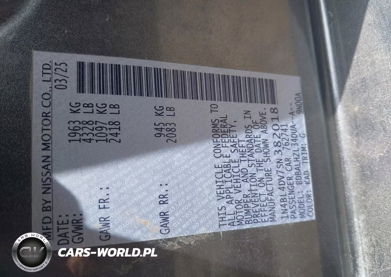 2025 Nissan Altima Sv Fwd VIN:1N4BL4DV7SN382018 - 9