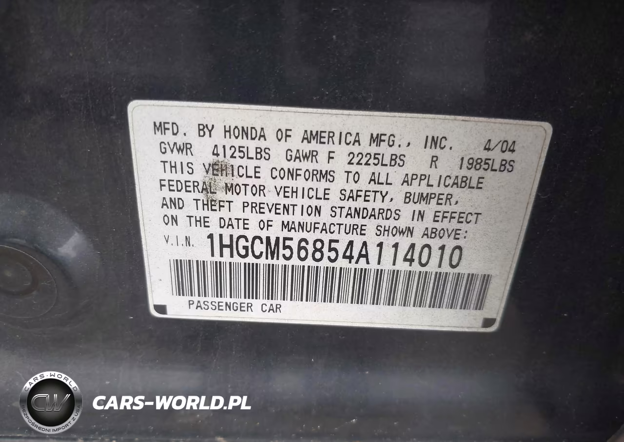 2004 Honda Accord 2.4 Ex VIN:1HGCM56854A114010 - 9