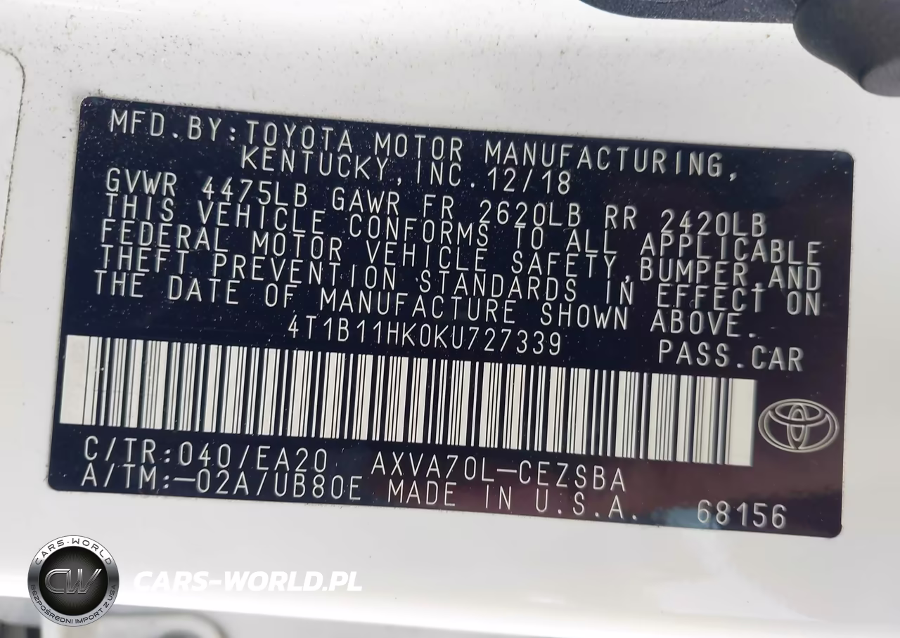 2019 Toyota Camry Se VIN:4T1B11HK0KU727339 - 9