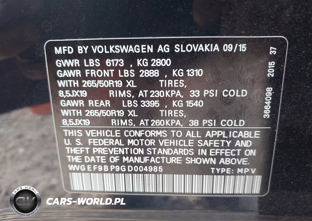 2016 Volkswagen Touareg Vr6 Lux VIN:WVGEF9BP9GD004985 - 9