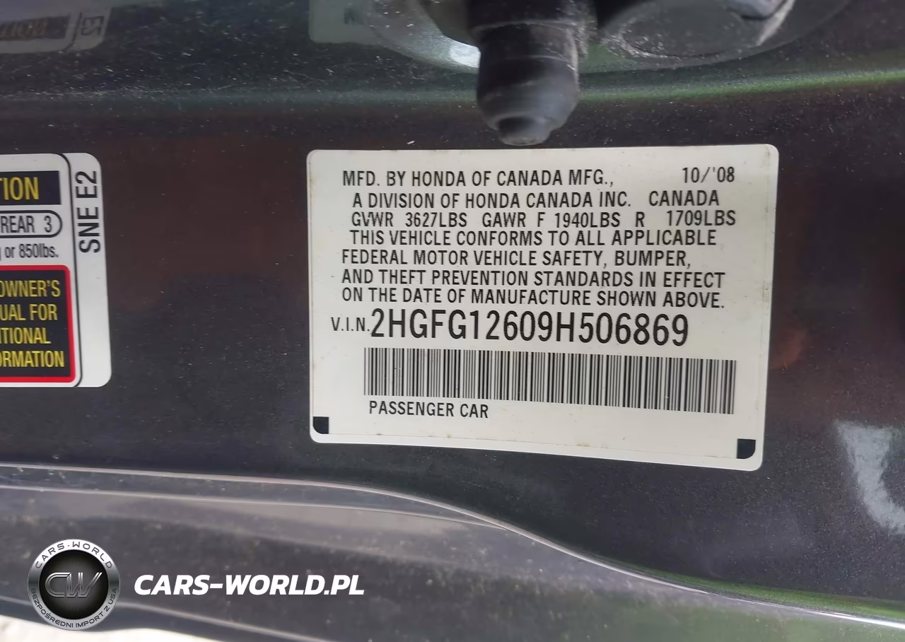 2009 Honda Civic Lx VIN:2HGFG12609H506869 - 9
