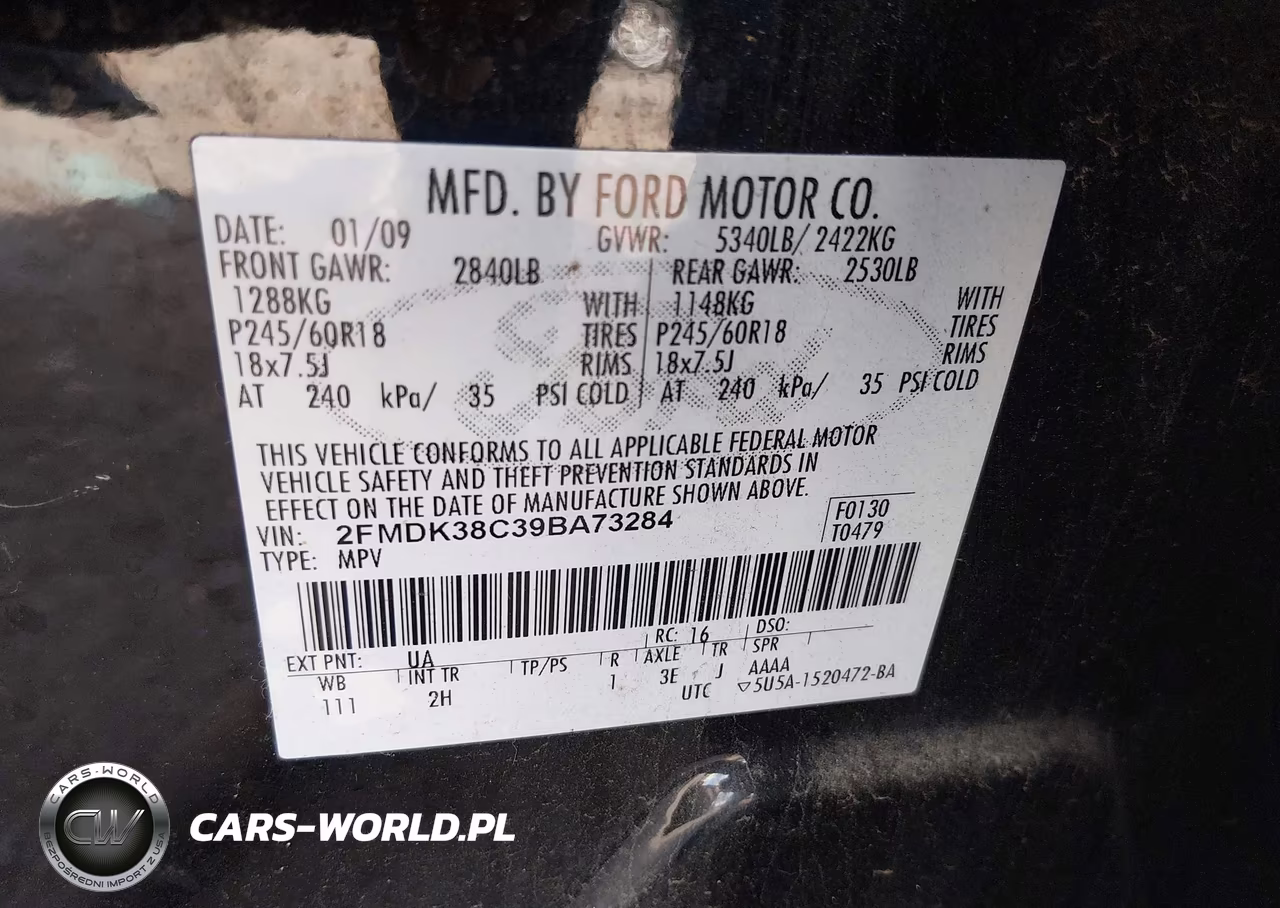 2009 Ford Edge Sel VIN:2FMDK38C39BA73284 - 9
