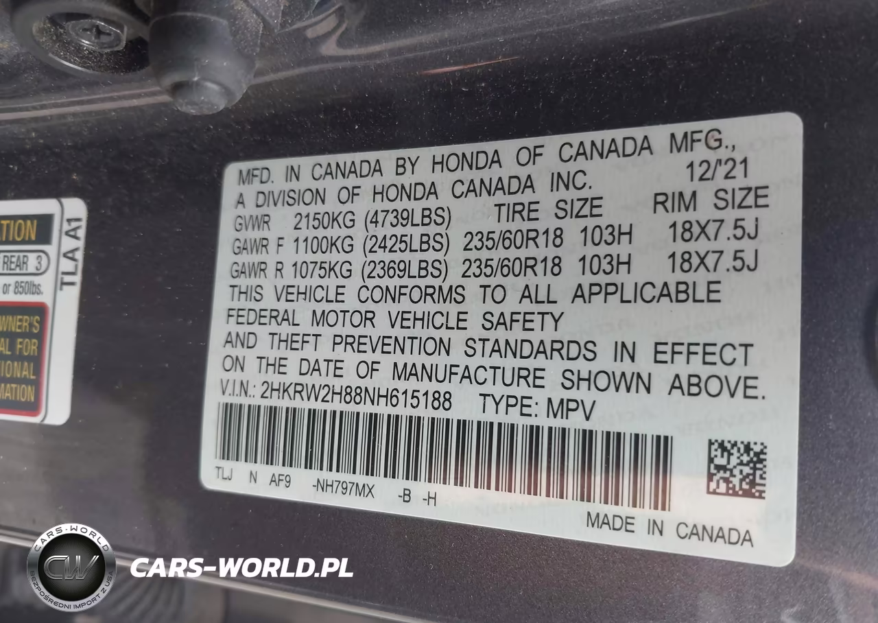 2022 Honda Cr-V Awd Ex-L VIN:2HKRW2H88NH615188 - 9