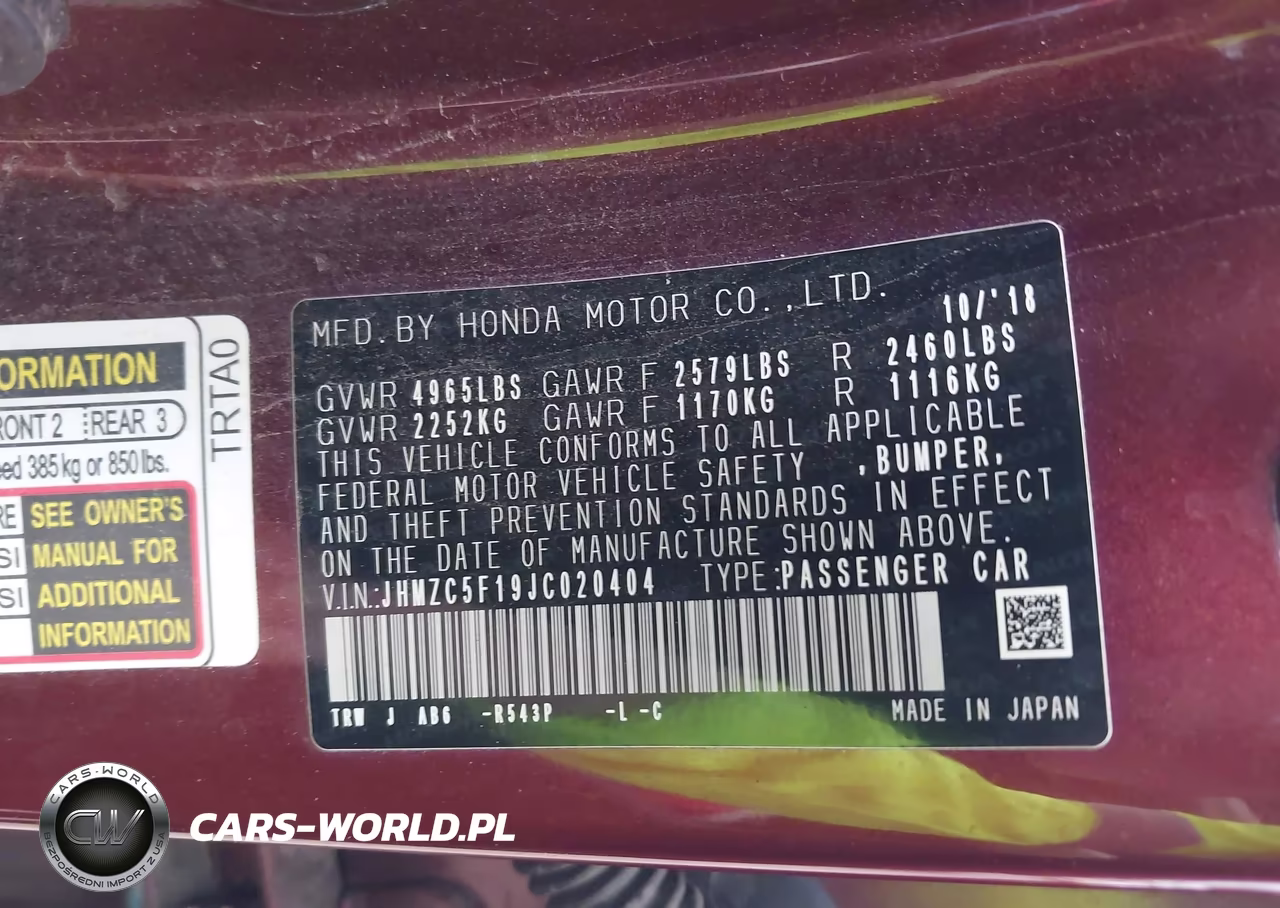 2018 Honda Clarity Plug-In Hybrid VIN:JHMZC5F19JC020404 - 9
