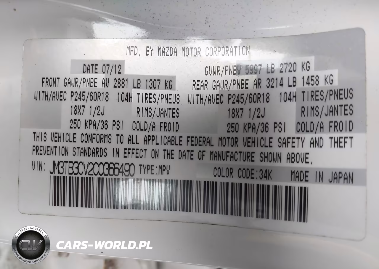 2012 Mazda Cx-9 Touring VIN:JM3TB3CV2C0366490 - 9