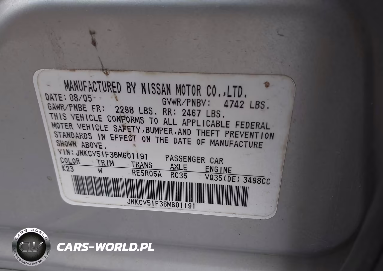 2006 Infiniti G35X VIN:JNKCV51F36M601191 - 9